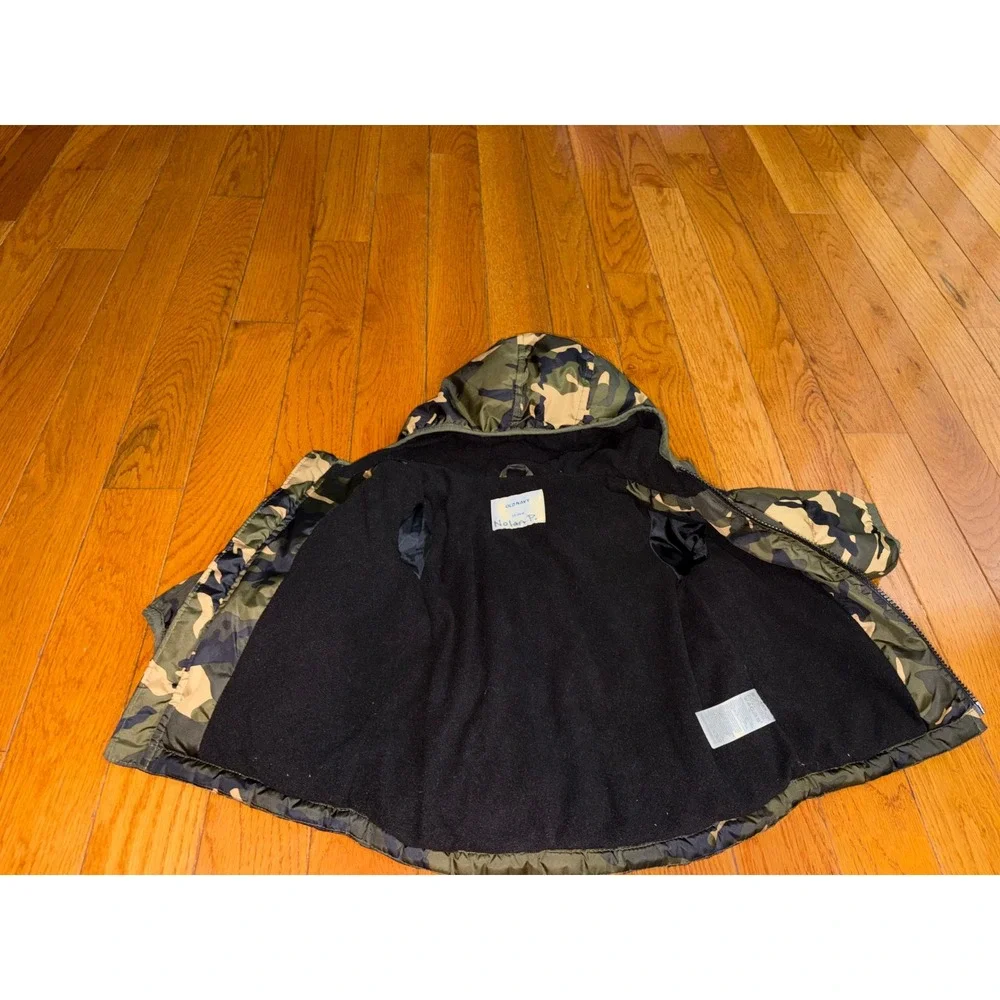 Old Navy Kids Camo Hooded Puffer Jacket Green Tan Fleece Lined 18-24M